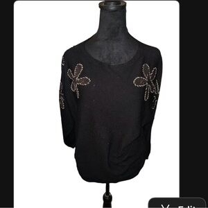Black Sweater with Beaded Floral Design